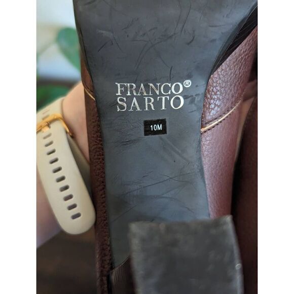 Franco Sarto Women's Brown Leather Metal Studded Peep Toe Heels - Size 10 - Picture 8 of 9